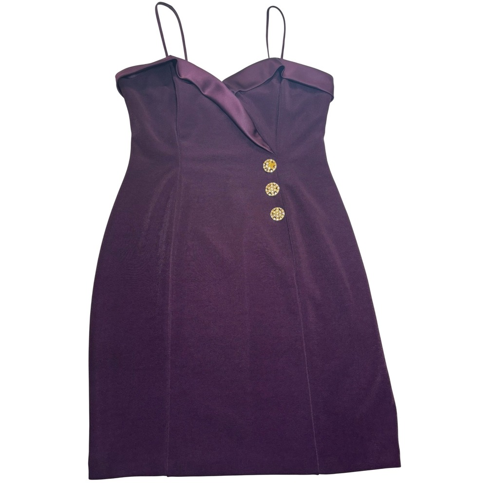 Betsy & Adam Cocktail Dress Juniors Purple Excellent Satin Trim Rhinestone 13-14
